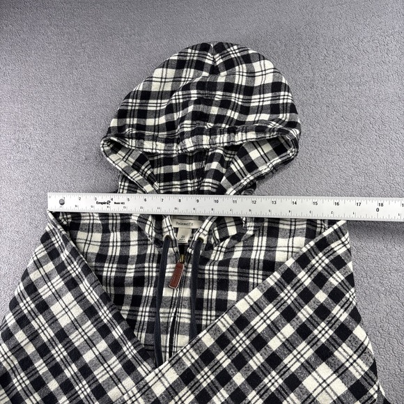 LL BEAN Womens Full Zip Hooded Jacket-All Cotton Black/White Plaid-Relaxed Fit L - Picture 5 of 16